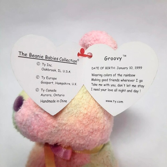 GROOVY pastel Tye-Dyed Bear, TY Beanie Babies, Authentic, 1999, Vintage - Picture 3 of 7